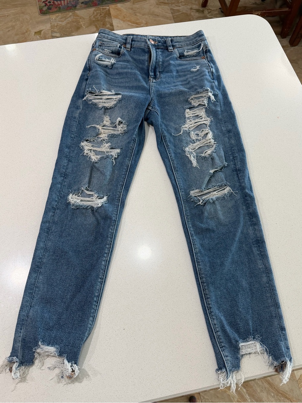 American Eagle Outfitters Distressed Mid-Rise Blue Boyfriend Jeans